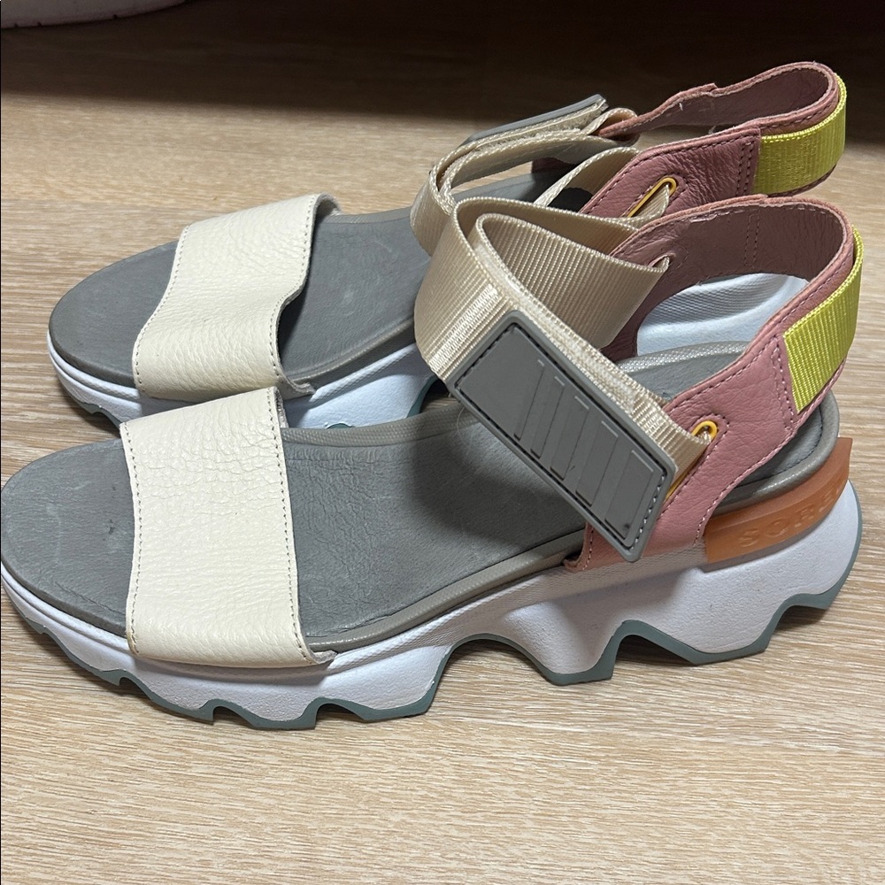 Sorel Women's Kinetic Sandals in Cream, Pink, and Yellow